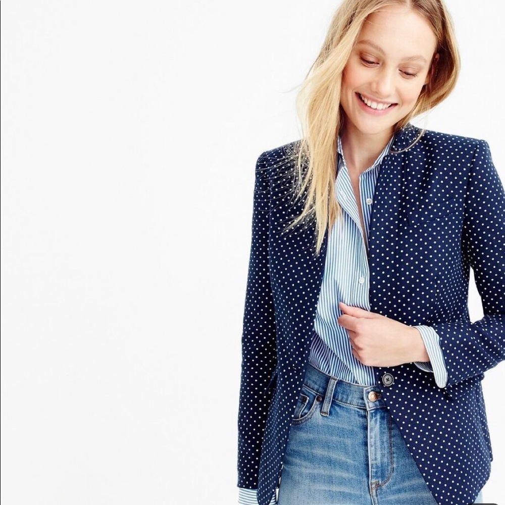Jcrew Navy and White Polkadot Blazer